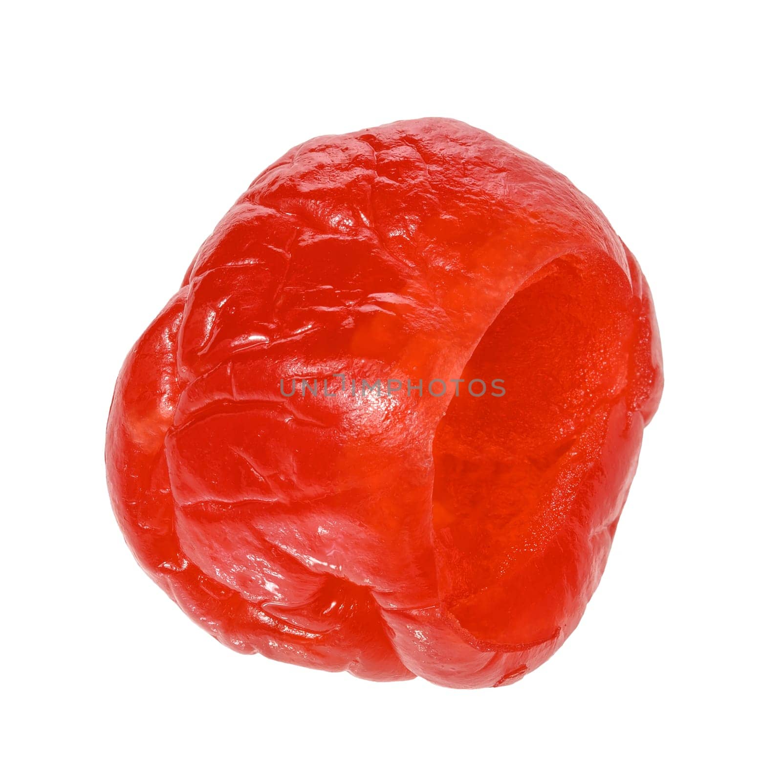 Red ripe dried cherry berry on isolated background, close up