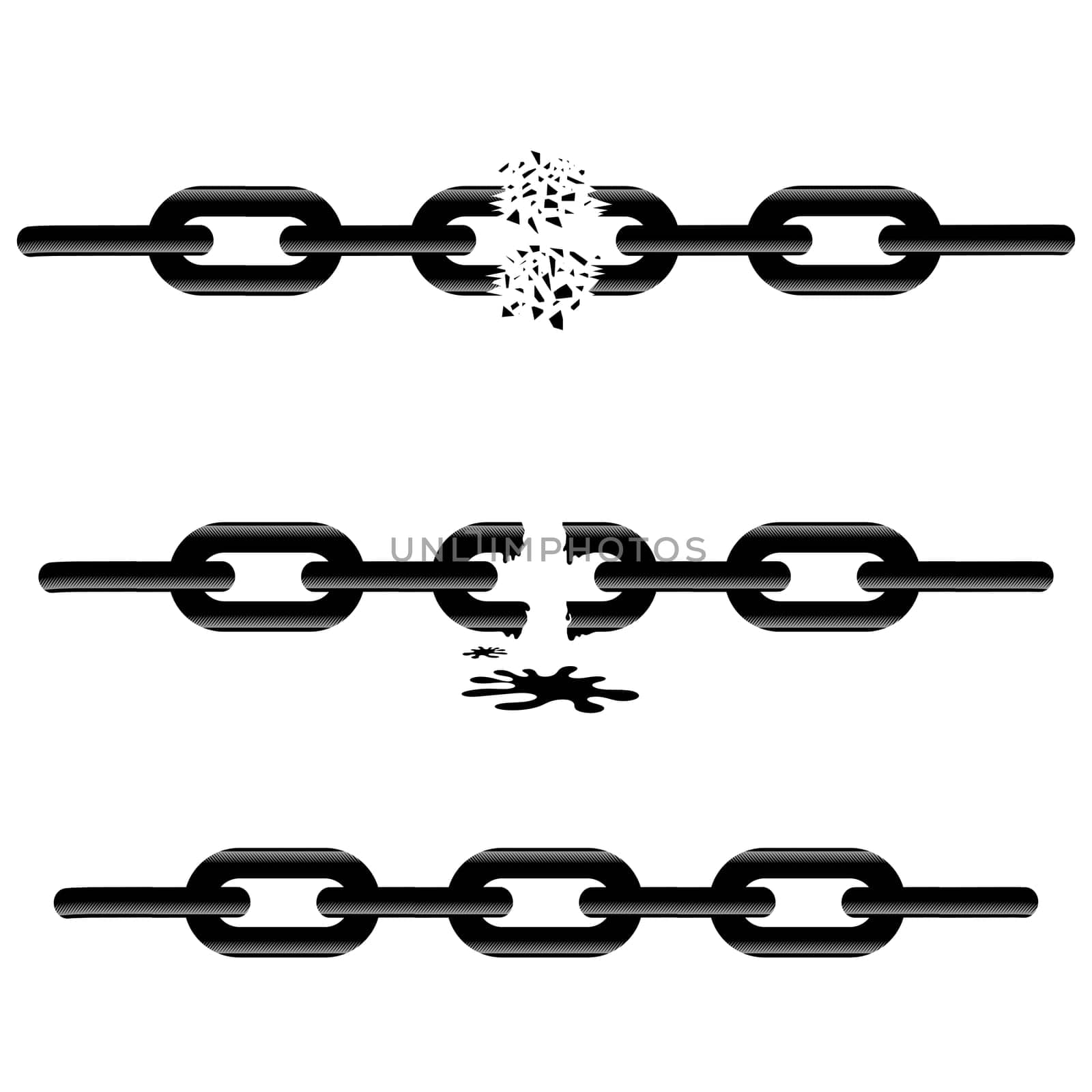 Vector Broken Chain icon, Weaknesses icon. Metal chain icon. Simple flat logo of chain on white background. Chain silhouette symbol.