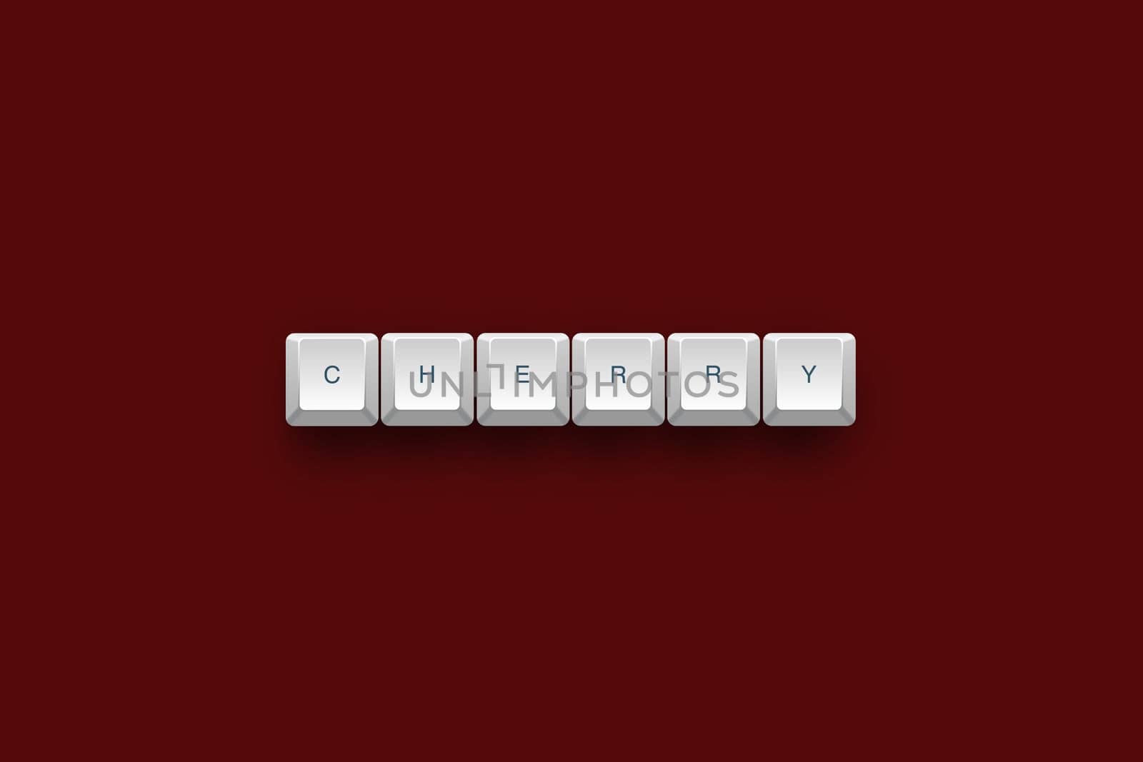 Cherry text on a 3d keyboard button with shadow, 3d Illustration