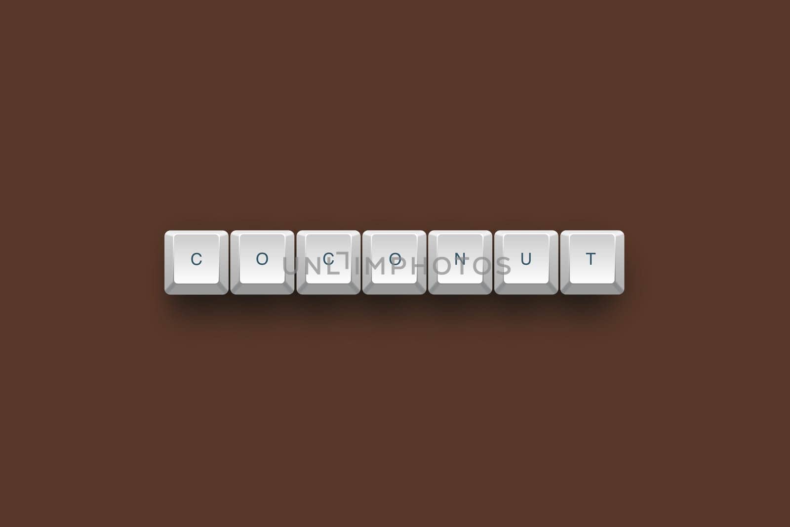 Coconut text on a 3d keyboard button with shadow, 3d Illustration