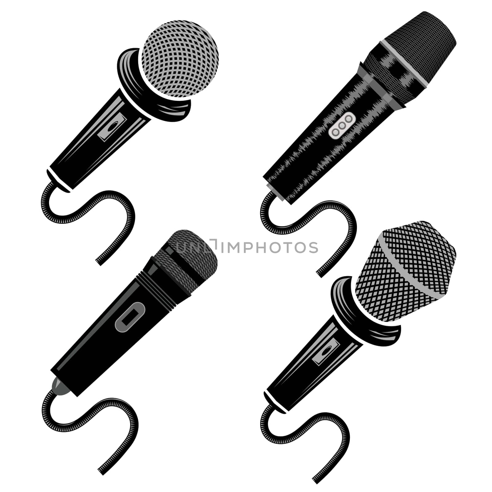 Vector Retro Microphone Icon Set Isolated on White Background.