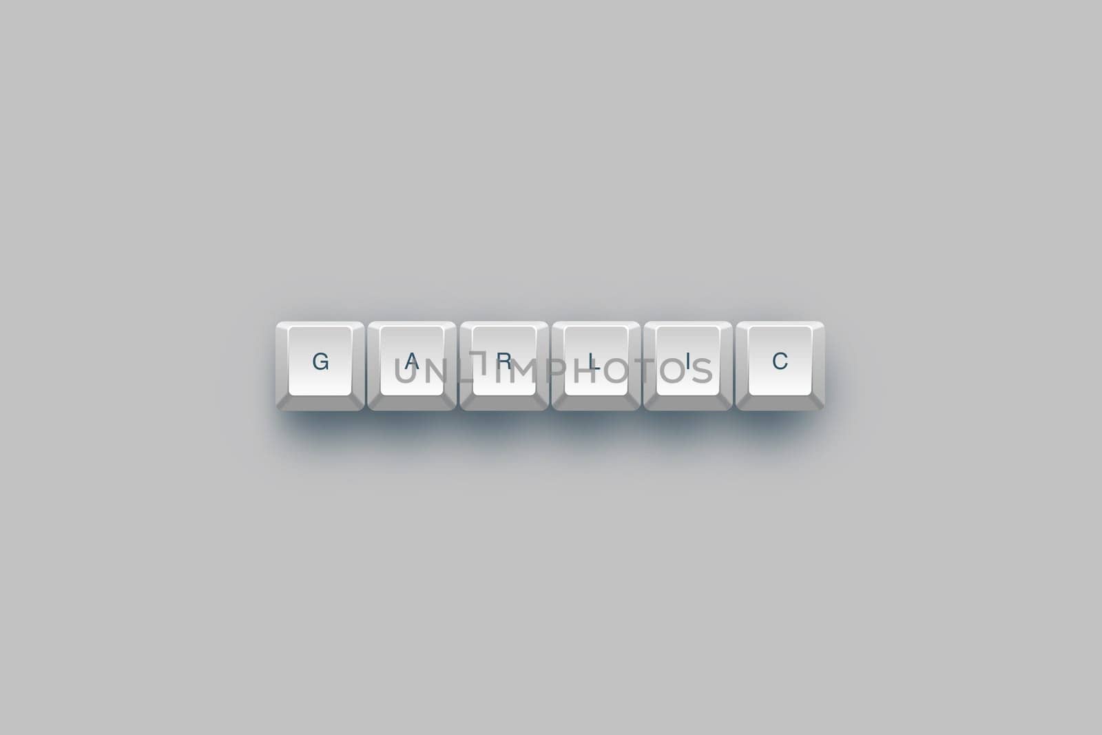 Garlic text on a 3d keyboard button with shadow, 3d Illustration