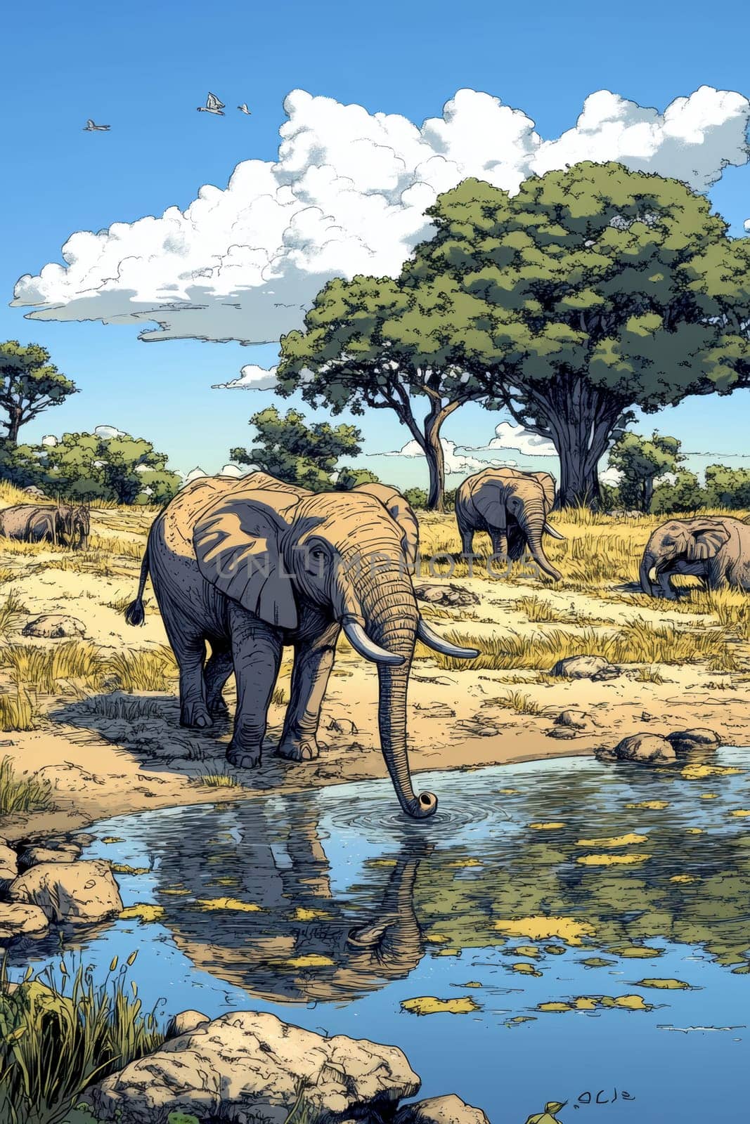 Illustration for children, savannah animals. AI generative.