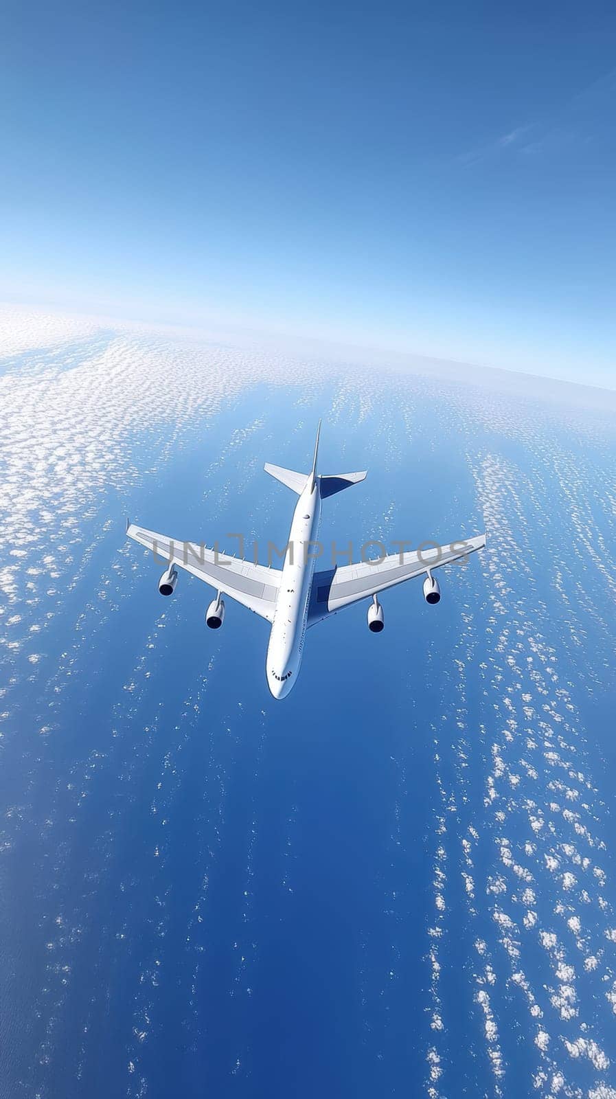Condensation trails of a flying jet. AI generative.