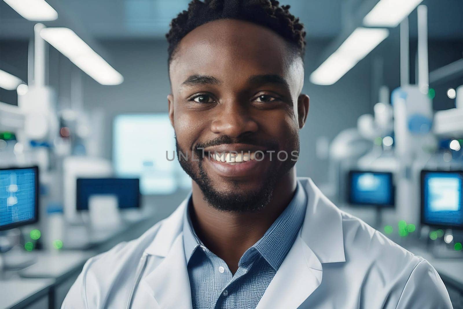 Portrait of a black male scientist in a modern scientific laboratory.