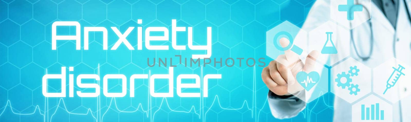 Doctor touching an icon on a futuristic interface - Anxiety disorder