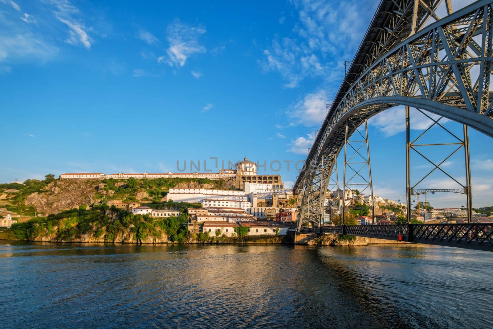 View of Vila Nova de Gaia city with Mosteiro da Serra do Pilar monastery and Dom Luis I bridge over Douro river. Porto, Vila Nova de Gaia, Portugal