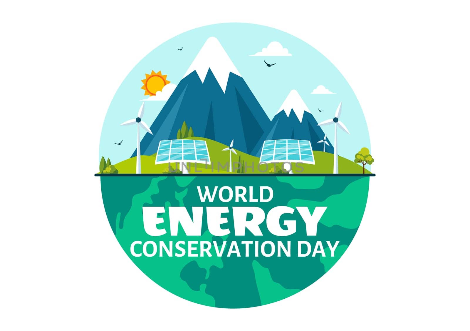 World Energy Conservation Day Vector Illustration the importance of Saving the Planet with a Green and Eco Friendly, featuring a Lamp and Earth