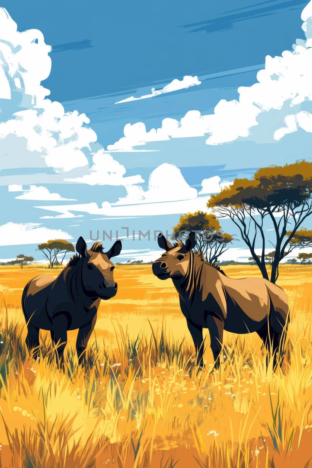 Illustration for children, savannah animals. AI generative.