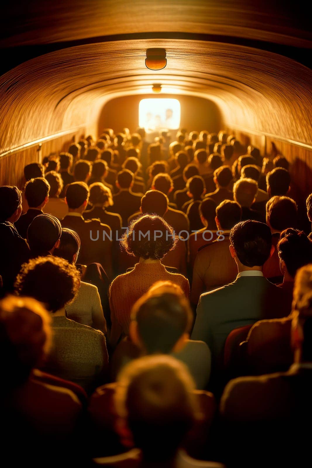 People watching the movie in the theater. AI generative.