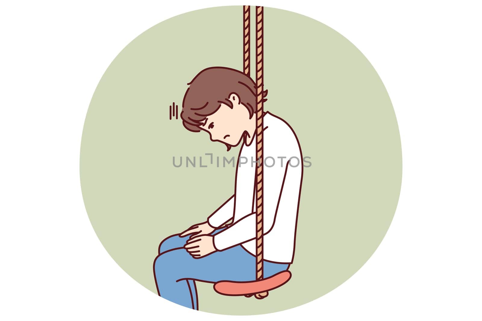 Little girl is sad sitting in swing due to lack of friends or long wait of parents from work. Lonely preteen girl needs friends and peers after moving house and moving to new school