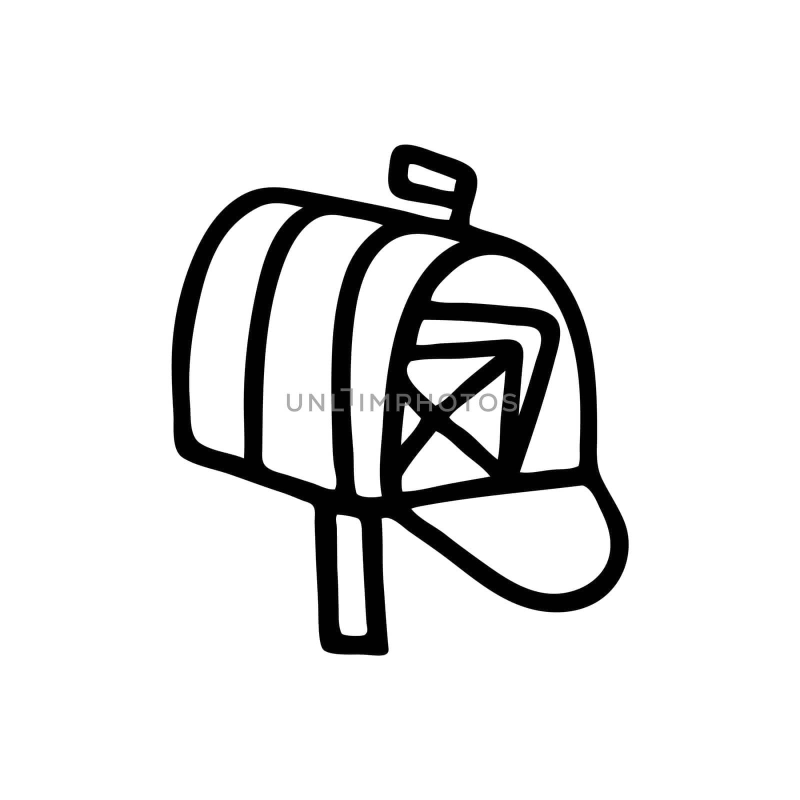 Doodle post or email Mailbox Icon or logo, hand drawn with thin black line. Communication, newsletter, message concept. Isolated on white background. Vector illustration