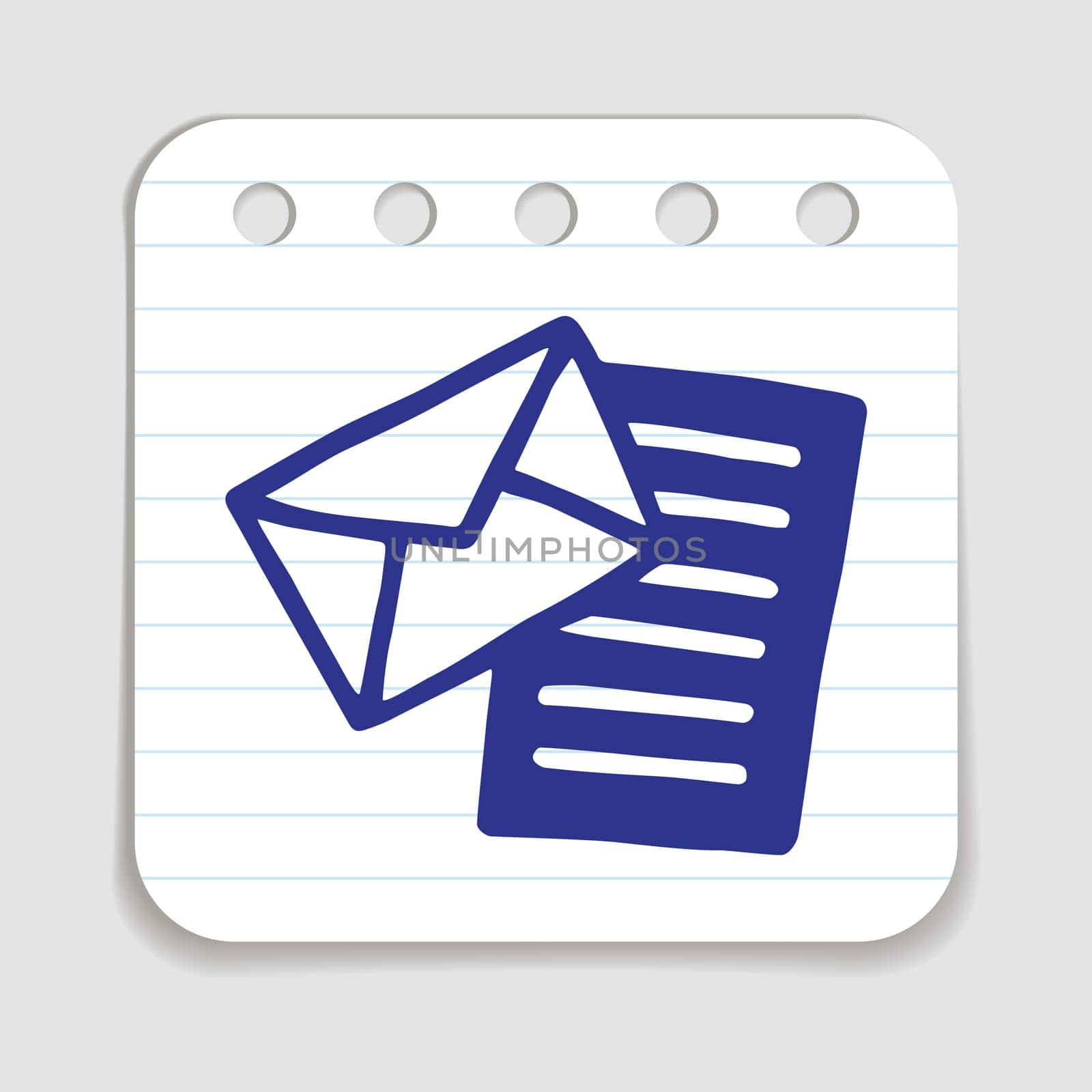 Doodle Open envelope with letter icon or logo, hand drawn with thin black line. Isolated on white background. Vector illustration