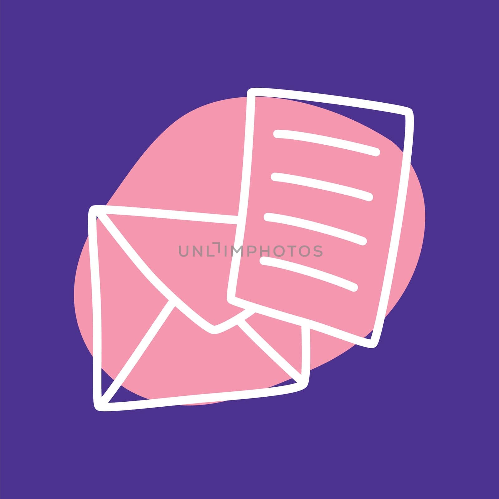 Doodle Open envelope with letter icon or logo, hand drawn with thin black line. Isolated on white background. Vector illustration