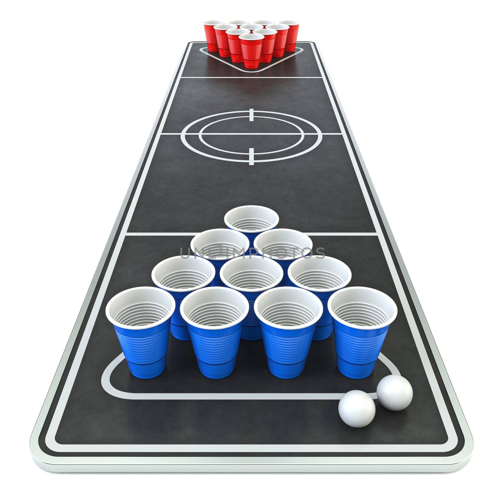 Beer pong front view 3D rendering illustration isolated on white background