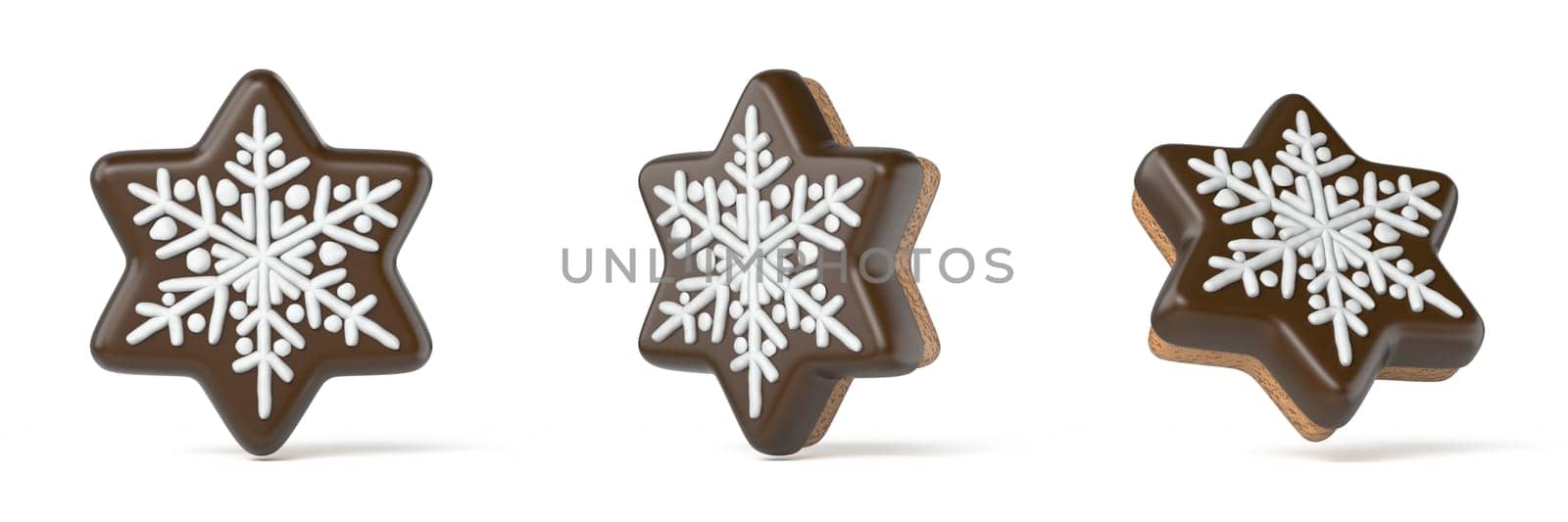 Gingerbread simple snowflake 3D rendering illustration isolated on white background