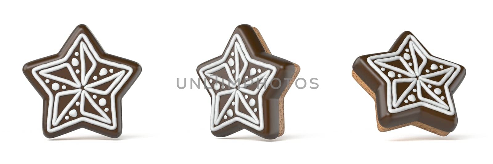 Gingerbread star 3D rendering illustration isolated on white background