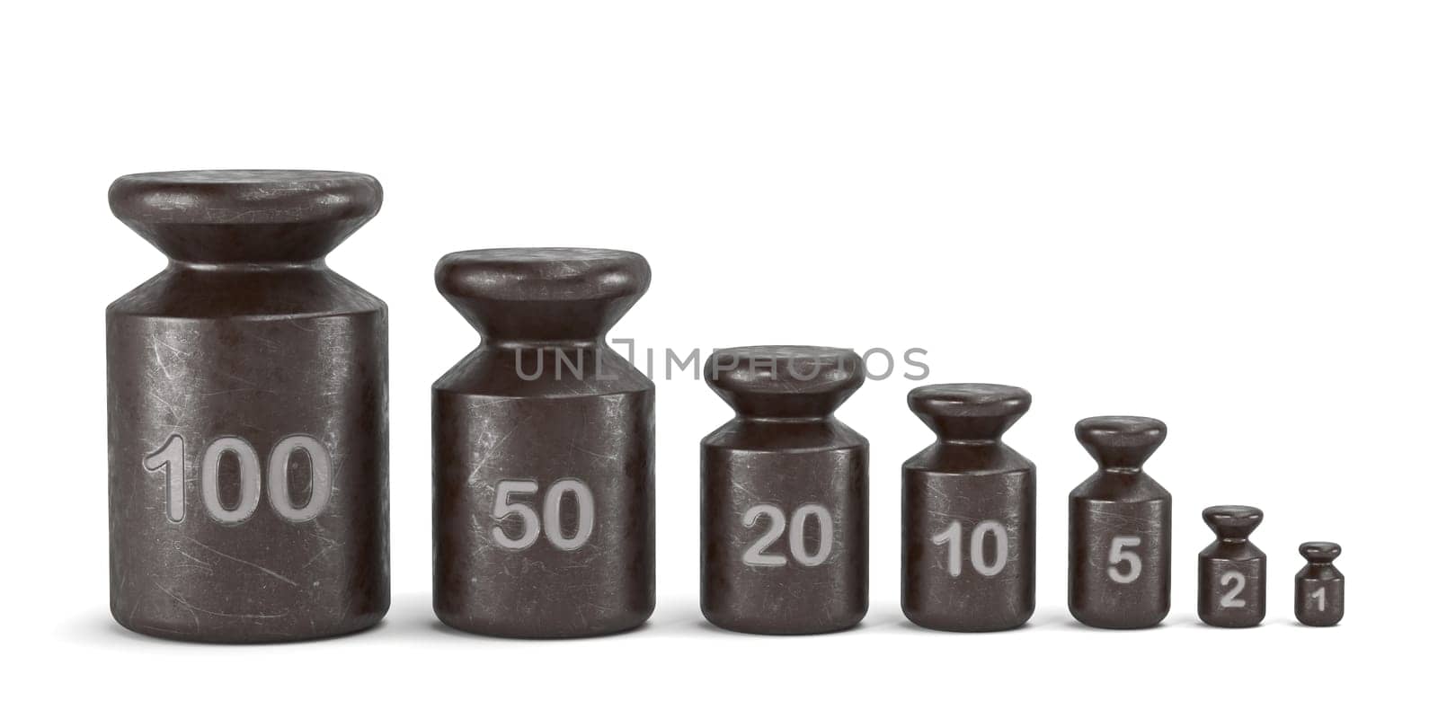 Set of old weights 3D rendering illustration isolated on white background