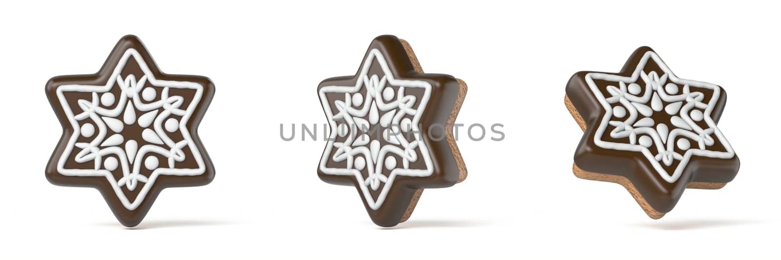 Gingerbread snowflake 3D rendering illustration isolated on white background