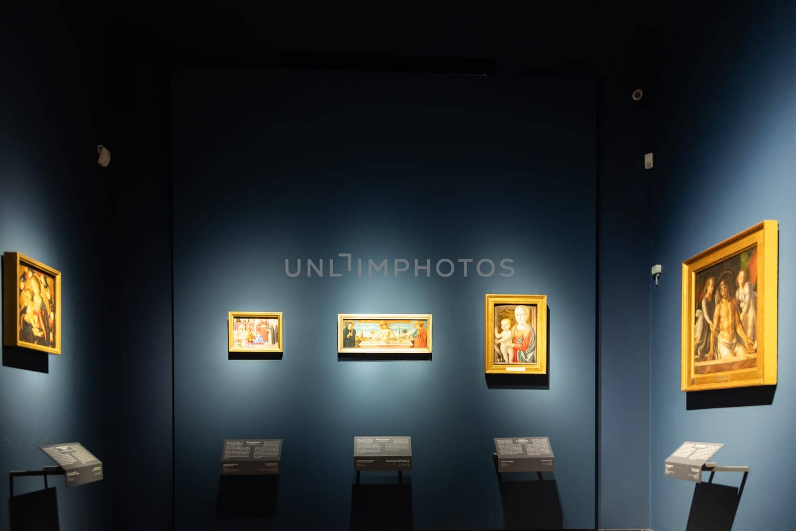 Milan, Italy - 23 September 2023: Brera antique painting museum interior. Vintage art exibition, elegant indoor, nobody.