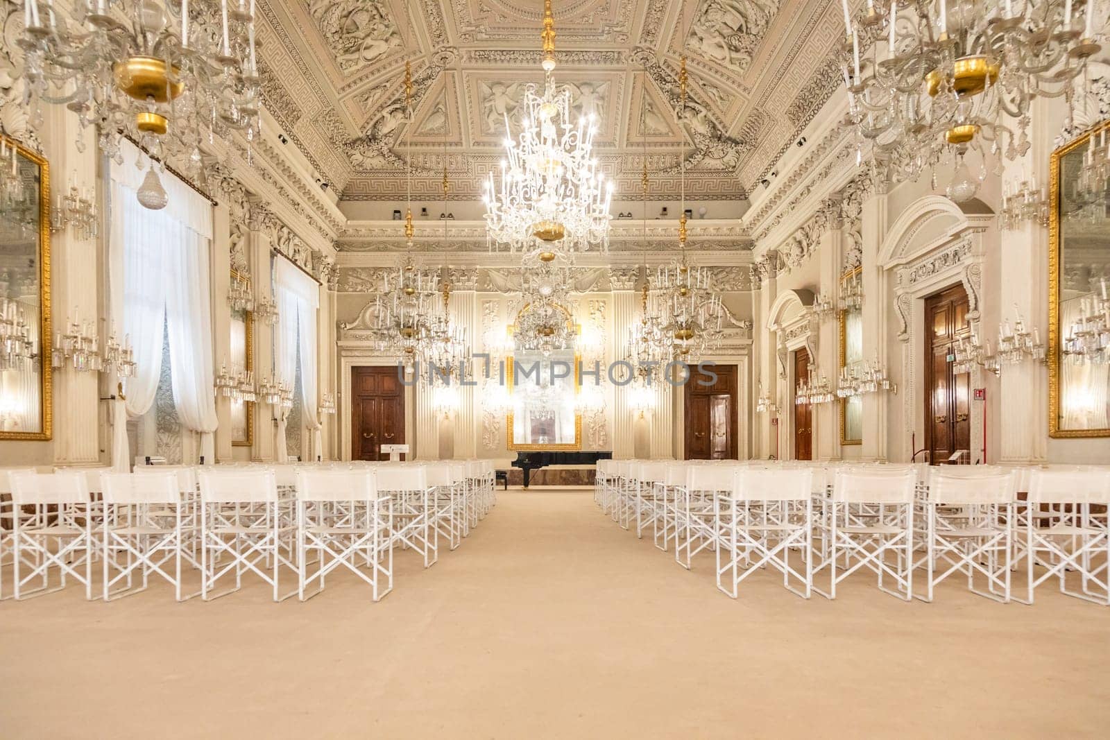 Florence, Italy - 29 June 2023: Pitti Palace - Empty conference Room for indoor event