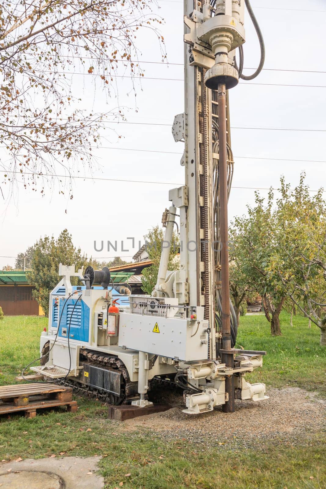 Water well drill. Industrial machinery drilling with mining tower. Engineering equipment