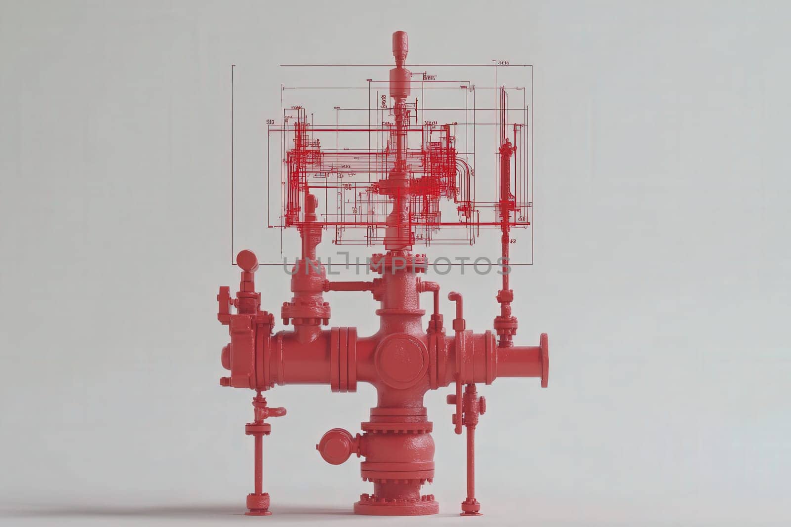 A red handheld diagnostic tool designed for industrial use stands isolated against a neutral backdrop. It features various valves and gauges, emphasizing its functionality and complexity.