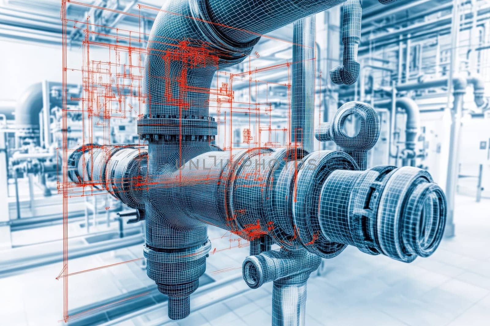 This isolated handheld diagnostic tool is designed for inspecting pipes in an industrial facility. The tool features advanced technology for analyzing pipe conditions and efficiency.