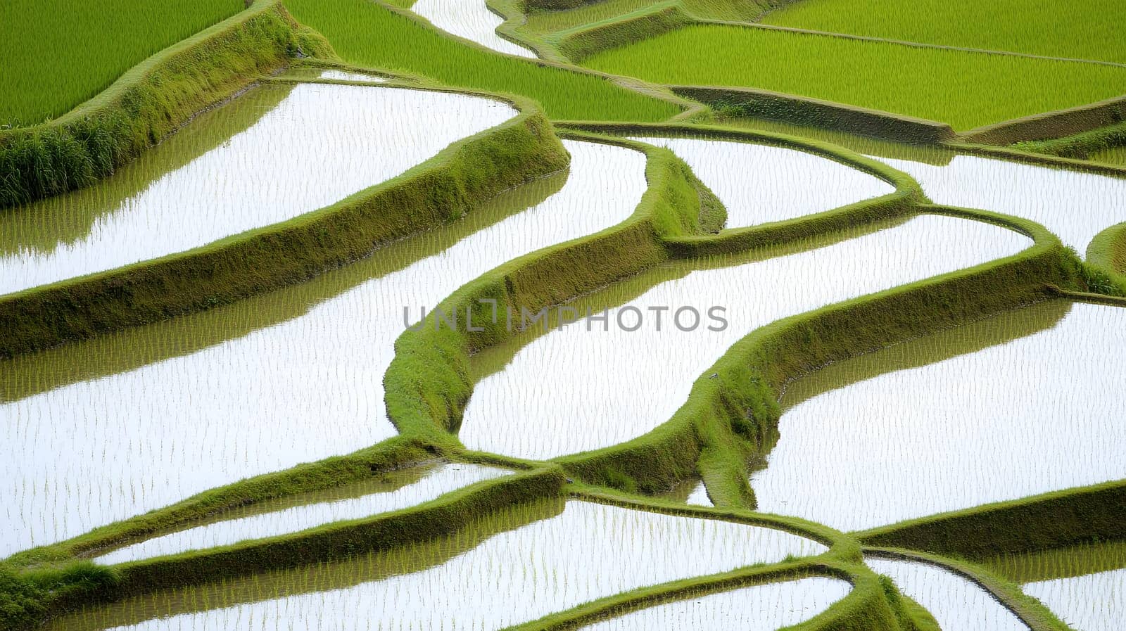 Stunning terraced rice fields surrounded by lush greenery, showcasing traditional agricultural practices.