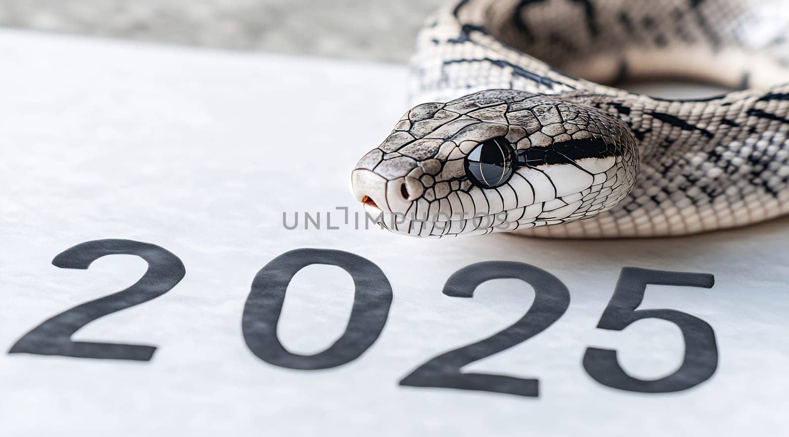 A snake is positioned above the number 2025, symbolizing the upcoming year and inviting curiosity about the future.