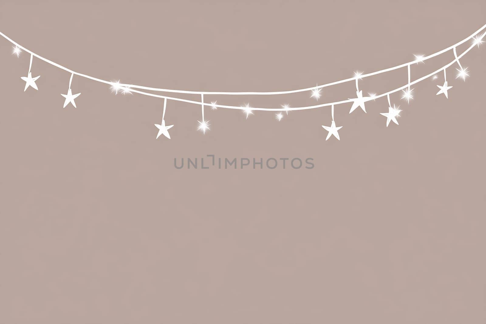 Gentle twinkling string lights shaped like stars brighten a cozy, soft-toned background, creating a serene atmosphere for relaxation.