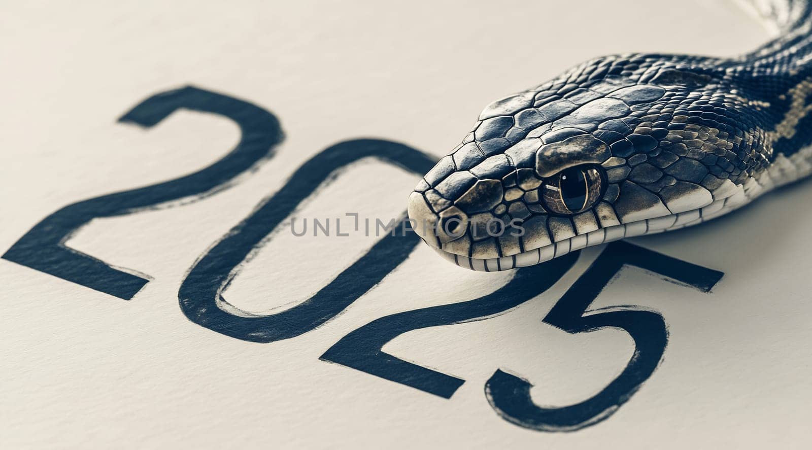 A snake lays gracefully over the number 2025, symbolizing transformation and new beginnings.