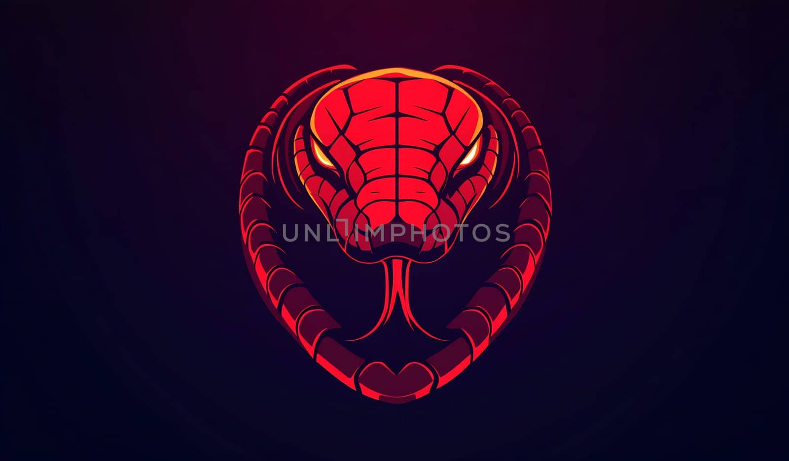 A striking illustration of a red snake with intense eyes, set against a deep dark background.