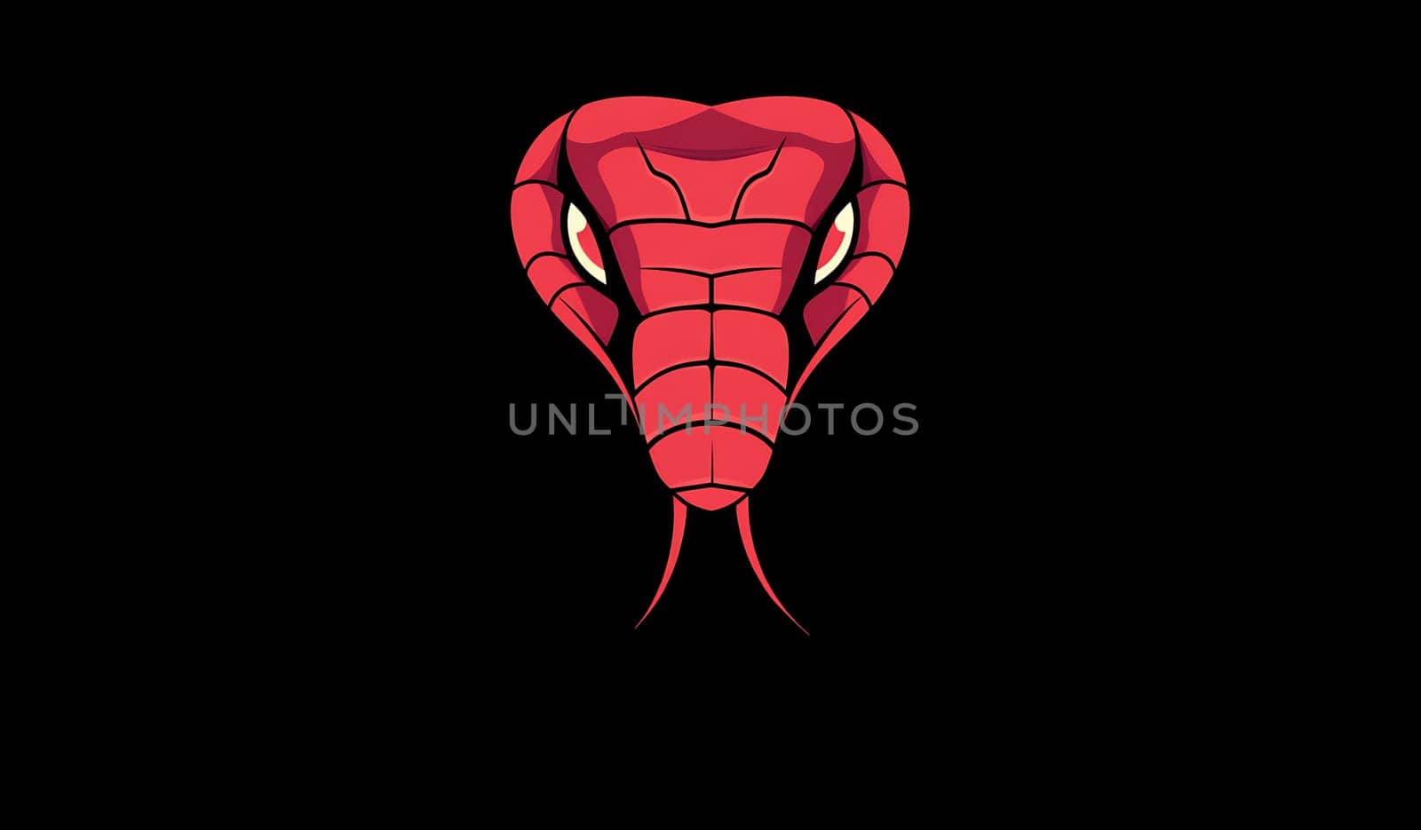 A striking red snake design features intricate patterns and bold colors against a solid black backdrop, creating a captivating visual impact.