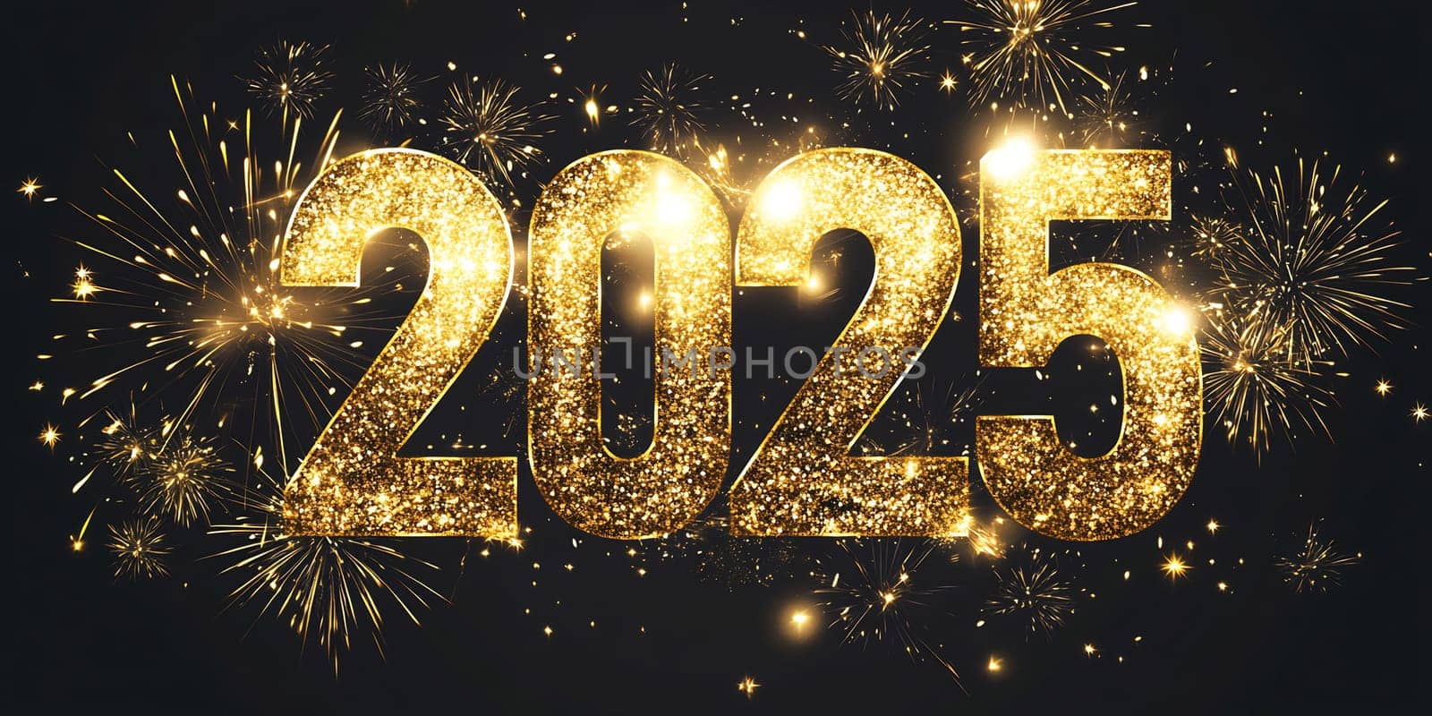 Golden 2025 surrounded by vibrant fireworks marks the celebration of a new year filled with hope and joy.
