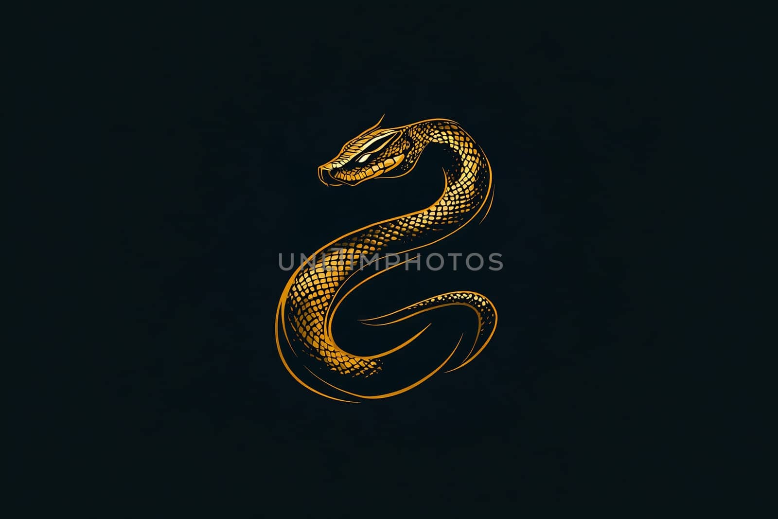 A striking golden snake coiling on a dark background creates a captivating and bold visual statement.