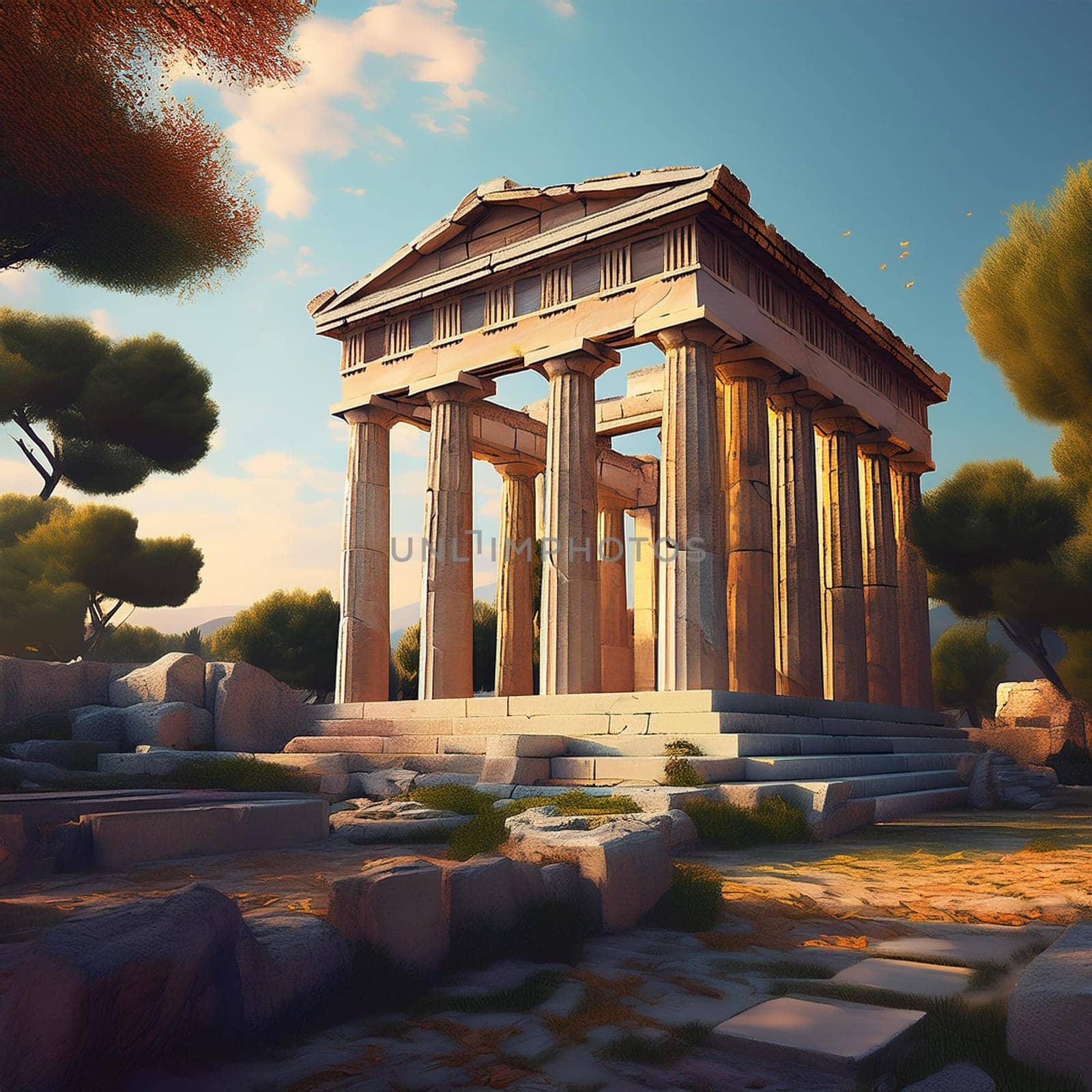 ruins of ancient greek city, AI generated image