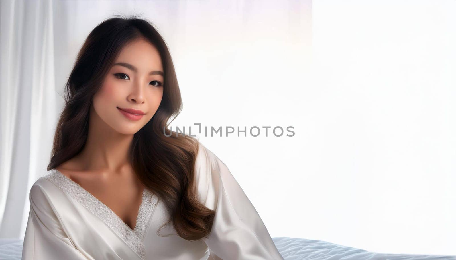 gorgeous young chinese woman in white dress, AI generated image