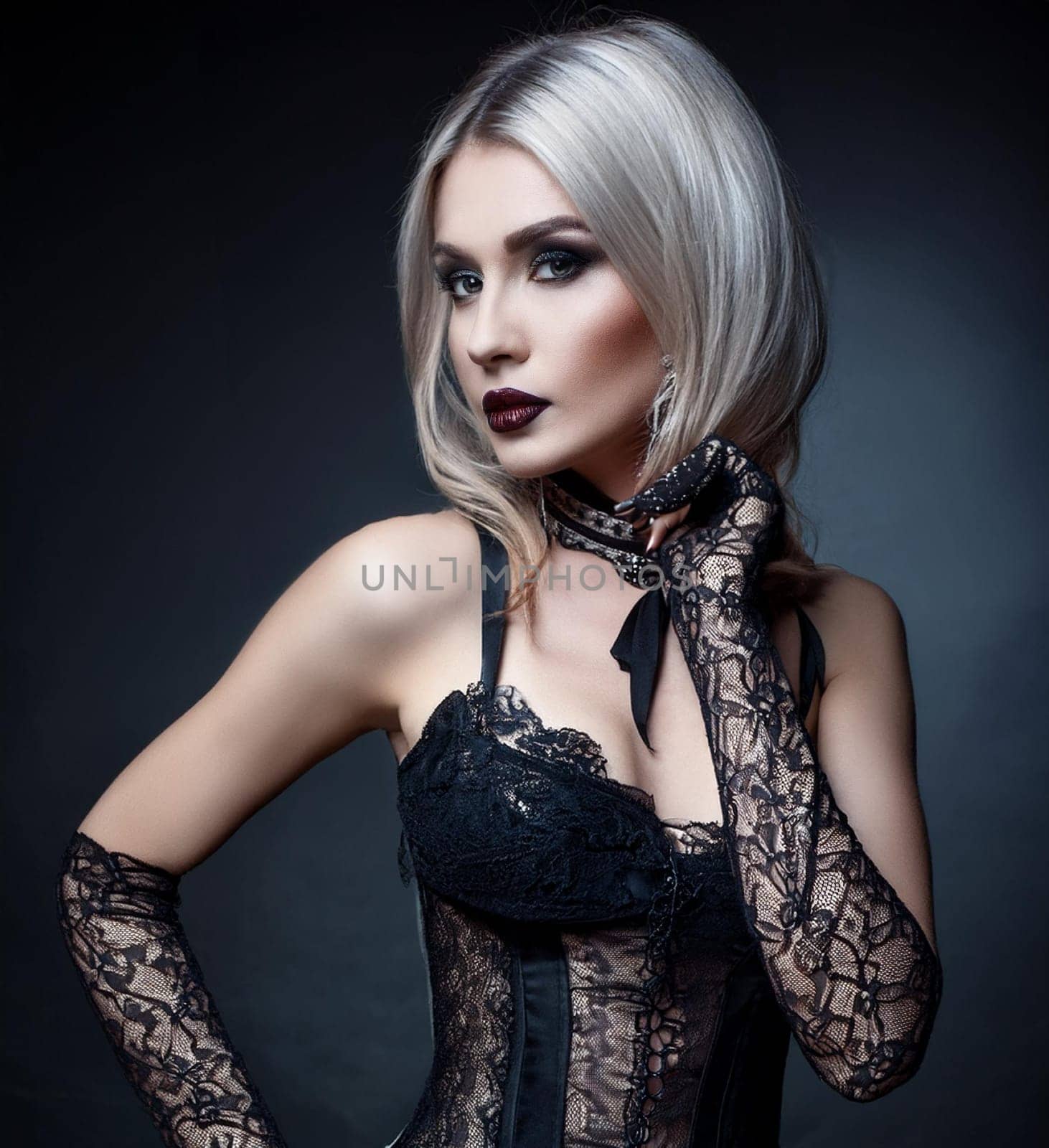 pretty young goth woman drinking, AI generated image