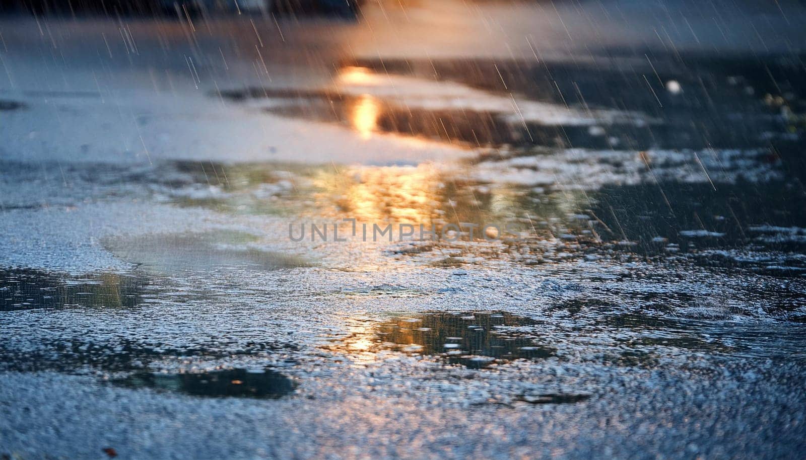 raining in a puddle of rain, AI generated image