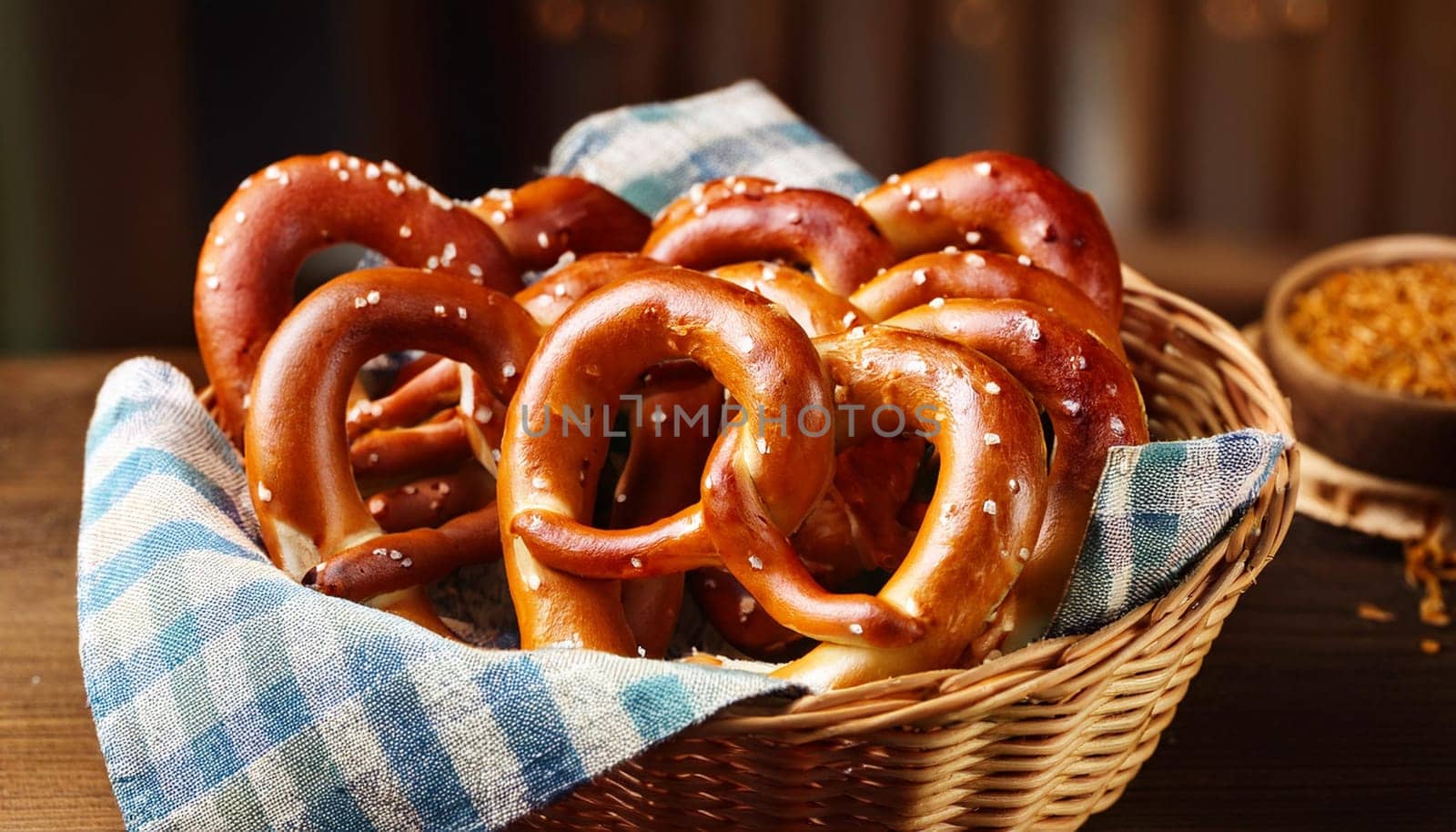 brezel german food in a basket, AI generated image