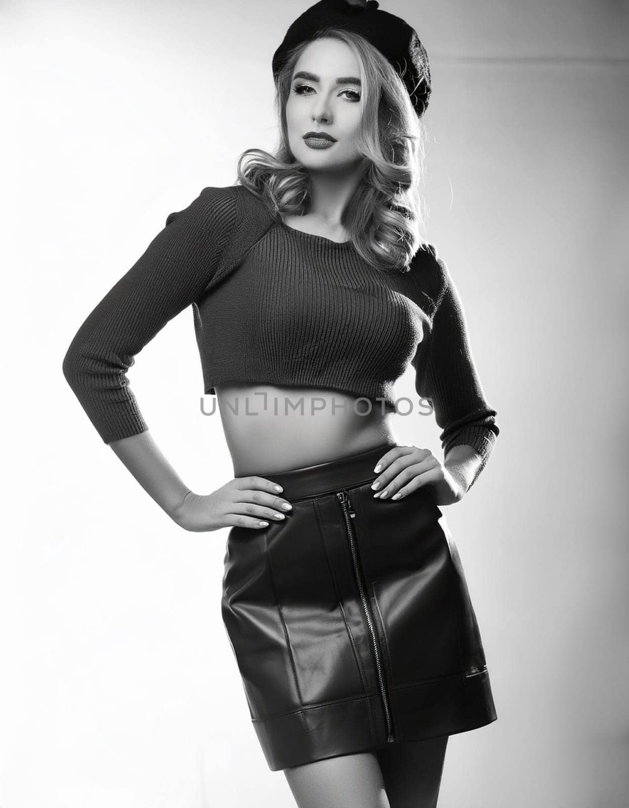 portrait of pretty young woman in black and white, AI generated image