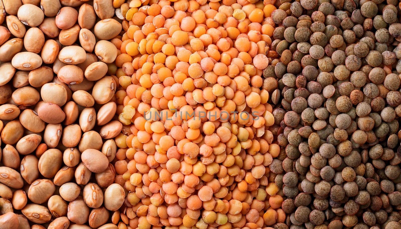 mixed lentils beans top flat view, AI generated image