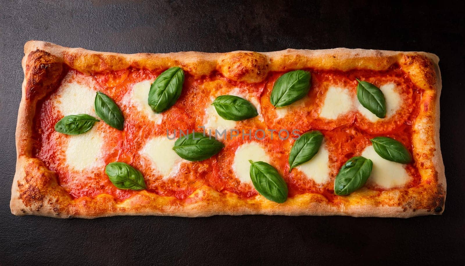 pizza margherita top flat view, AI generated image