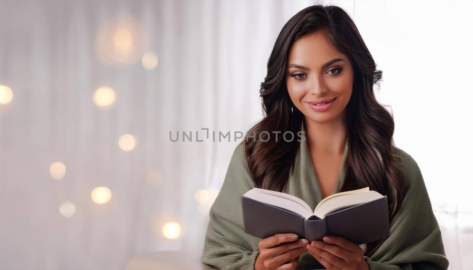 pretty young woman reading a book, AI generated image