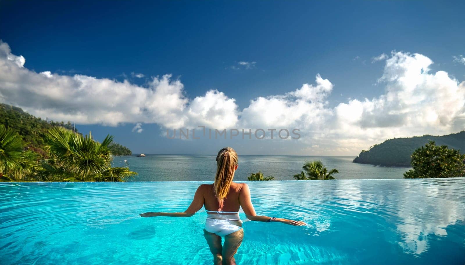 pretty young woman swimming, AI generated image