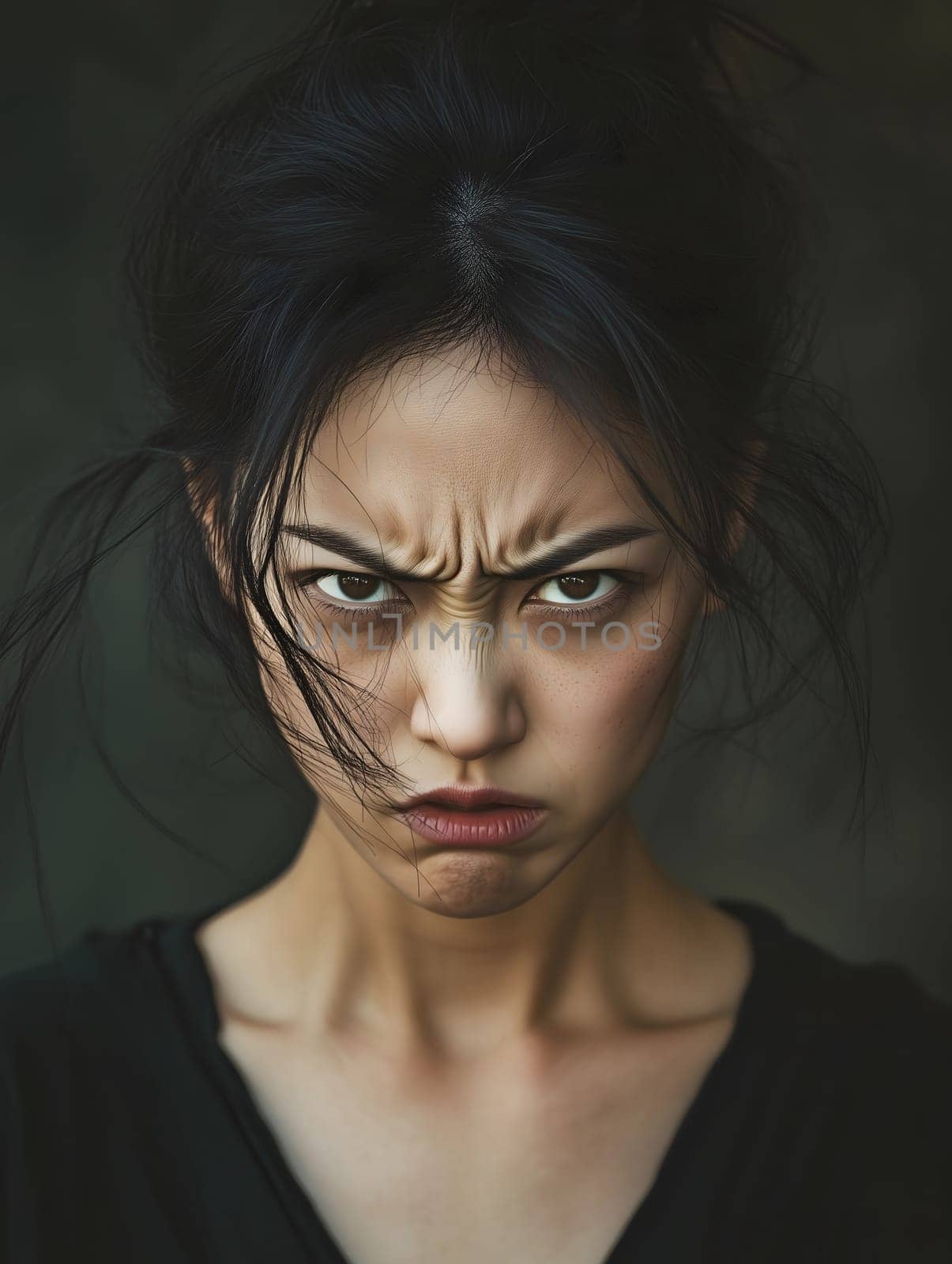 Angry Serious Asian Woman Emotional Lady Portrait