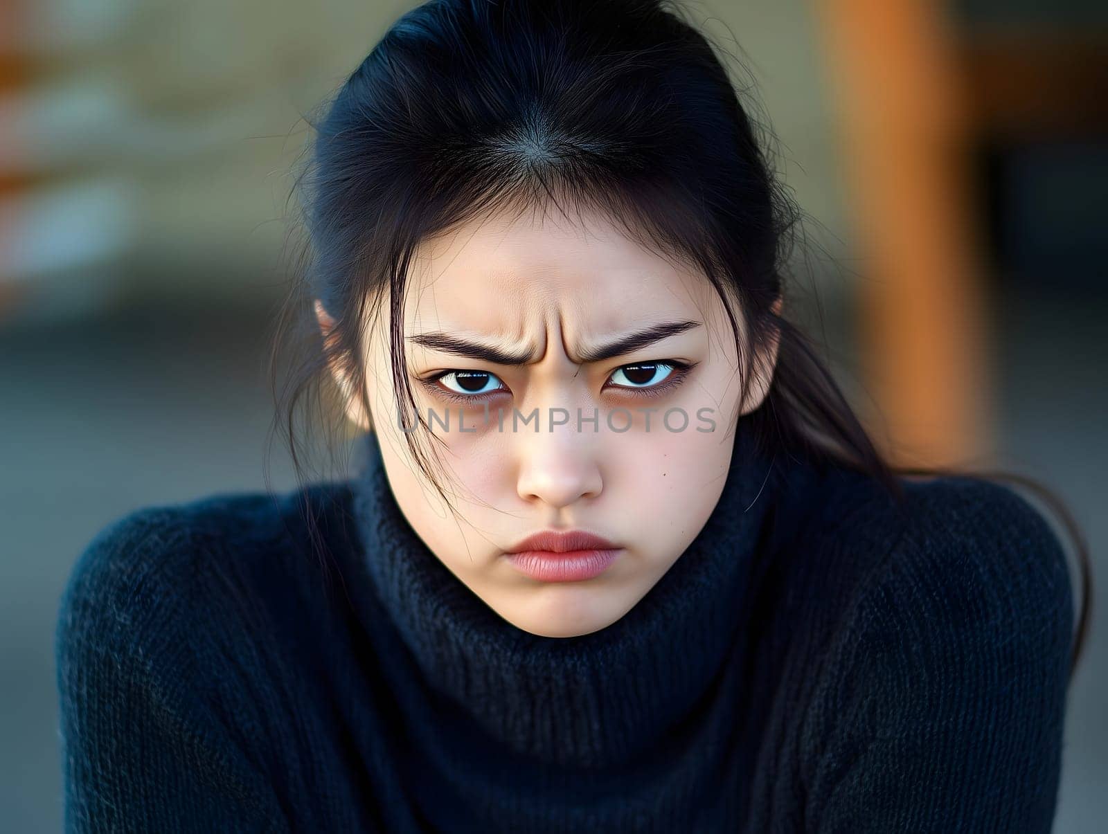Angry Serious Asian Woman Emotional Lady Portrait