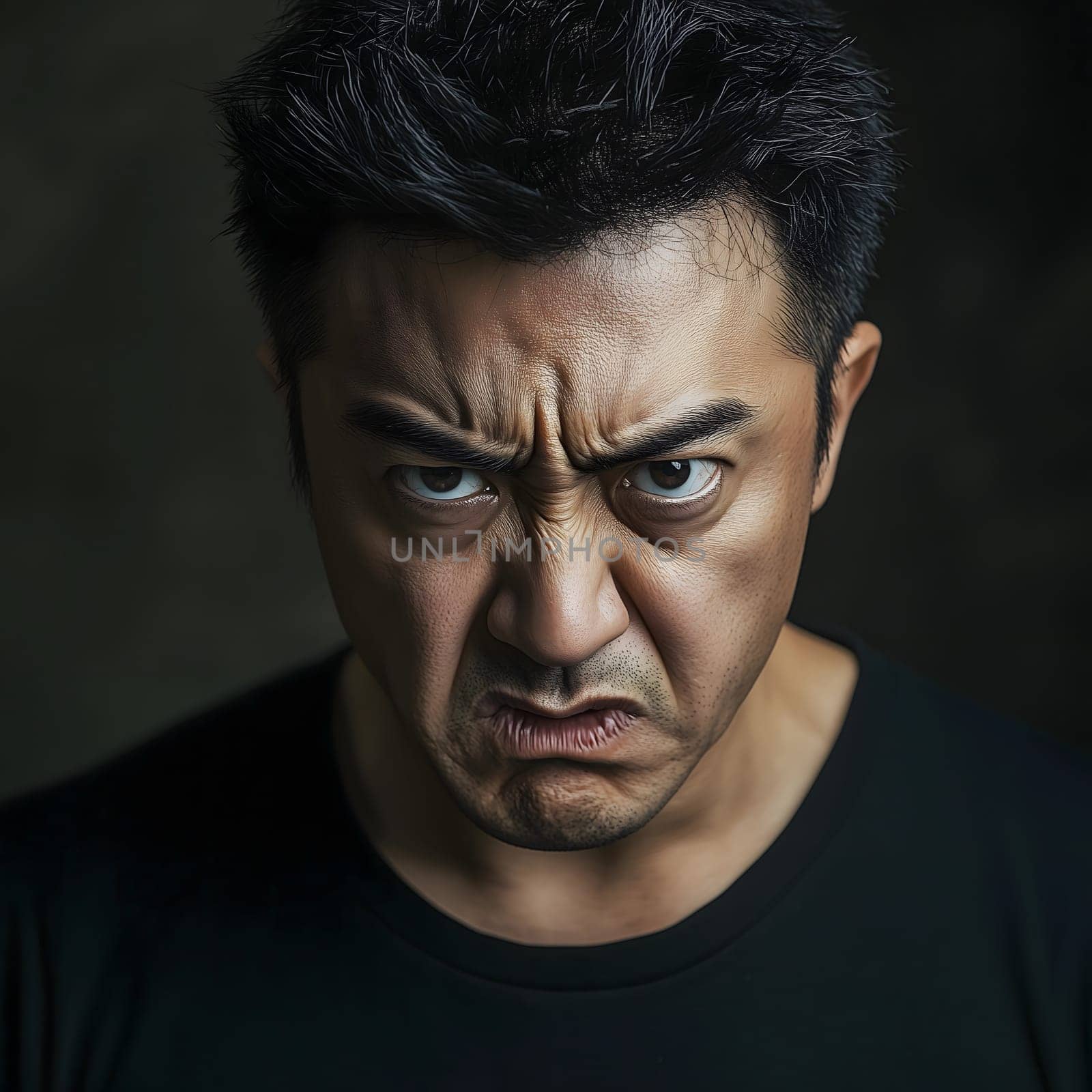 Angry Asian Man Emotional Guy Portrait