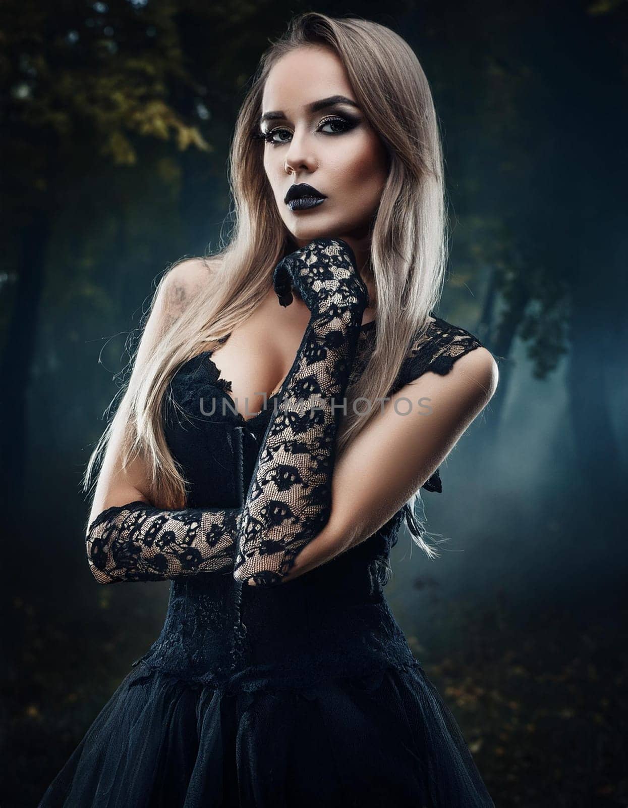 pretty young goth woman, AI generated image